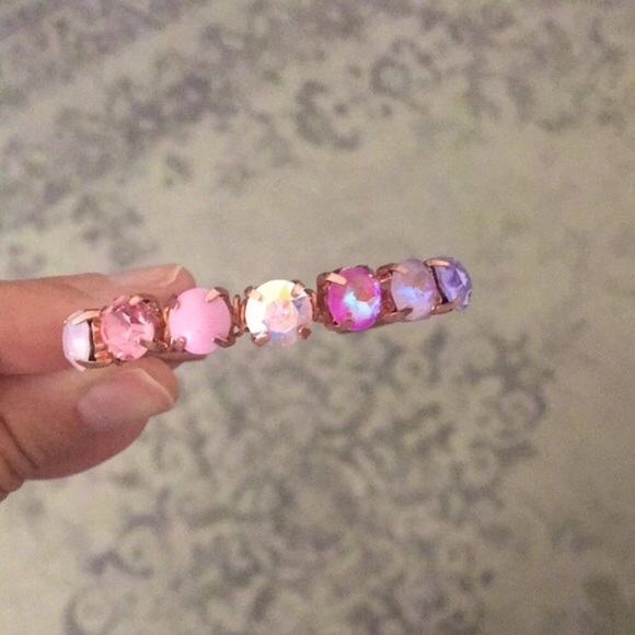 Raw Copper Pink+ Purple Crystal Ombré Bangle Bracelet - Picture 6 of 9